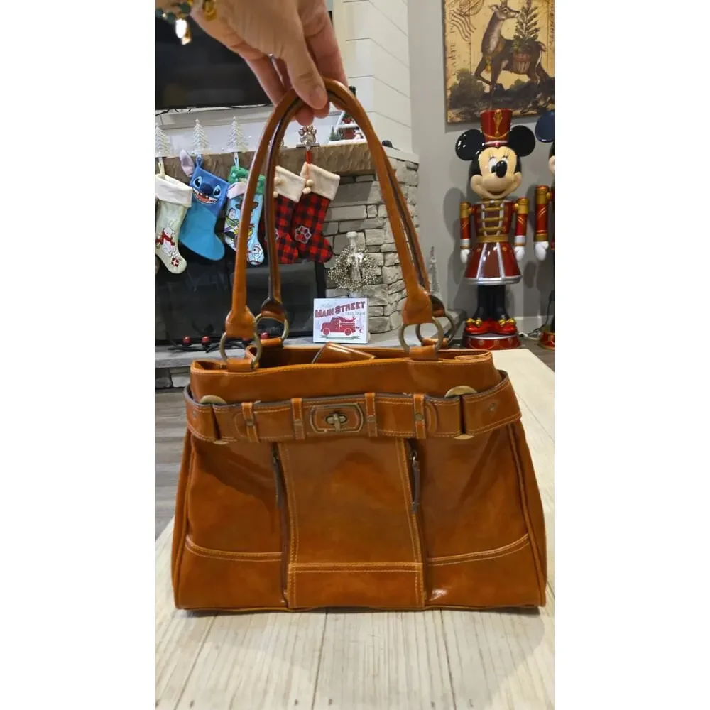 Giani Bernini Women's Saddle Brown Leather‎ Satchel Bag with Turn Lock Closure